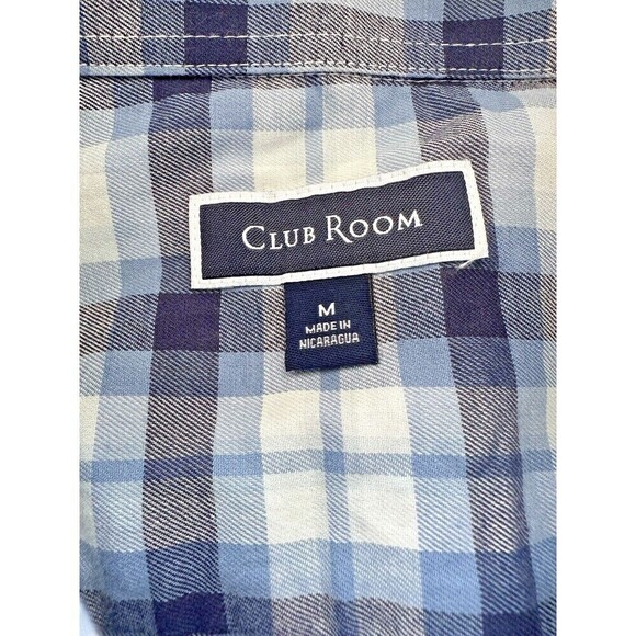CLUB ROOM Mens Plaid Button-Down Shirt Slim-Fit Stretch Navy Combo Blue Size M - Picture 2 of 5